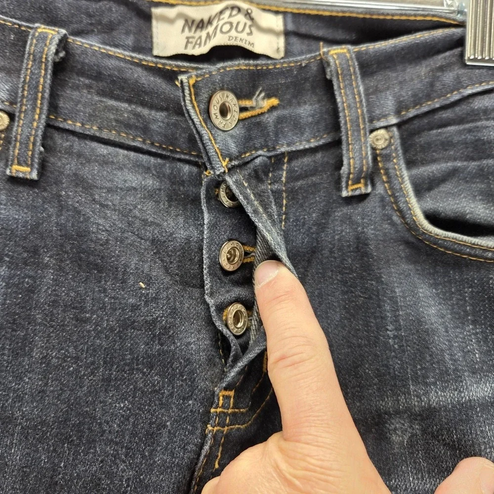 Naked &‎ Famous Jeans Mens 30x37 Blue Selvedge Skinny Guy Stretch Button Fly